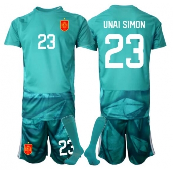 Billige Fotballdrakt Spania Unai Simon #23 Keeper Replika Bortedraktsett Barn VM 2026 Kortermet (med bukser)